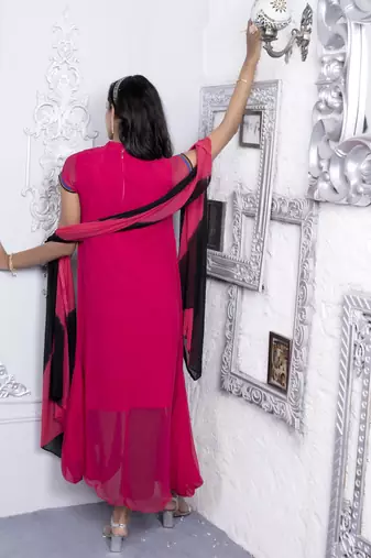 Nikhaar pink embroidered georgette stitched trouser kurta & dupatta 