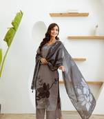 Women black pure silk kurti pant dupatta set