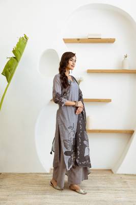 Women black pure silk kurti pant dupatta set 2