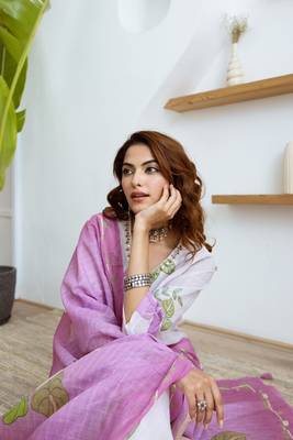 Women white pure silk kurti pant dupatta set 4