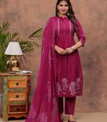 Women maroon printed straight kurta suit set