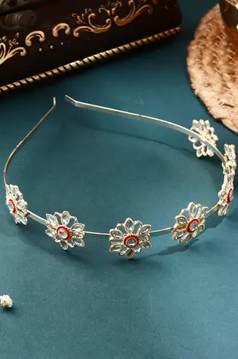 Multicolour Kundan Floral Hairband