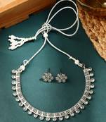 Silver Contemporary Necklace Set With Earrings