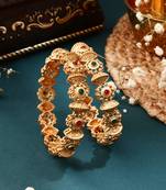 Antique-Style Gold-Plated Bangles with Red Stone Accents