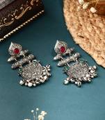 Silver Earrings with Red Stone Accent & Delicate Jhumkis