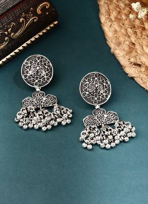 Intricately Detailed Silver Jhumkas with Miniature Jhumki Accents 1