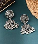 Intricately Detailed Silver Jhumkas with Miniature Jhumki Accents