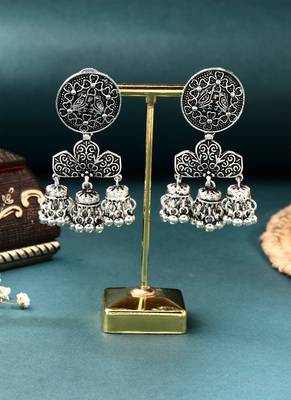 Intricately Detailed Silver Jhumkas with Miniature Jhumki Accents 2