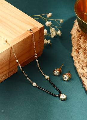 Delicate Black Bead Necklace with Transparent Circle Pendant 1