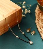 Delicate Black Bead Necklace with Transparent Circle Pendant