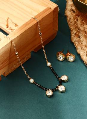 Elegant Triple Jhumki Necklace with Black Beads & Pearl Accents 1