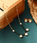 Elegant Triple Jhumki Necklace with Black Beads & Pearl Accents