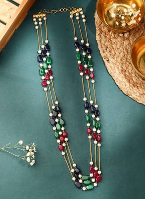 Triple-Layered Pastel Bead Necklace with Pearl Accents 1