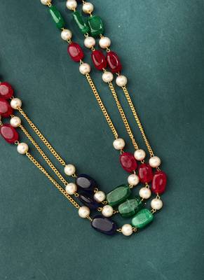 Triple-Layered Pastel Bead Necklace with Pearl Accents 2