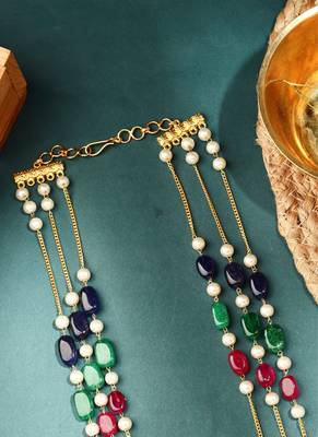 Triple-Layered Pastel Bead Necklace with Pearl Accents 3