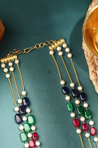 Triple-Layered Pastel Bead Necklace with Pearl Accents