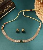 Basic Choker Style Necklace Set with Green Stone