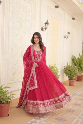 Pink Color Designer Trending Georgette Gown Dupatta Collection With Sequins Embroidered Work 3
