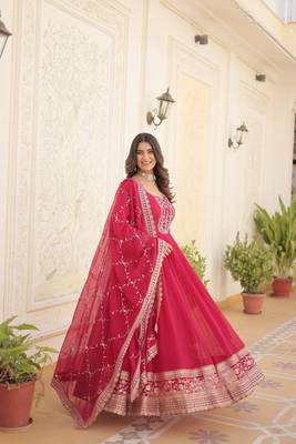 Pink Color Designer Trending Georgette Gown Dupatta Collection With Sequins Embroidered Work 4
