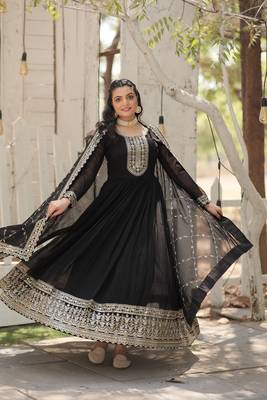 Black Color Designer Trending Georgette Gown Dupatta Collection With Sequins Embroidered Work 1