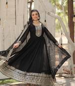Black Color Designer Trending Georgette Gown Dupatta Collection With Sequins Embroidered Work