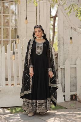Black Color Designer Trending Georgette Gown Dupatta Collection With Sequins Embroidered Work 3
