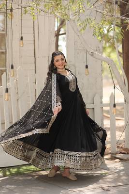 Black Color Designer Trending Georgette Gown Dupatta Collection With Sequins Embroidered Work 5