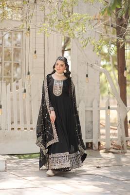 Black Color Designer Trending Georgette Gown Dupatta Collection With Sequins Embroidered Work 6