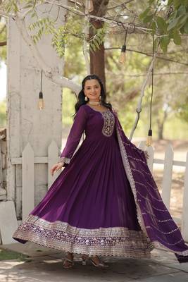 Purple Color Designer Trending Georgette Gown Dupatta Collection With Sequins Embroidered Work 1
