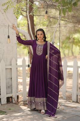 Purple Color Designer Trending Georgette Gown Dupatta Collection With Sequins Embroidered Work 3