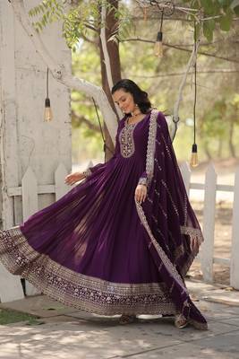 Purple Color Designer Trending Georgette Gown Dupatta Collection With Sequins Embroidered Work 4