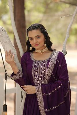 Purple Color Designer Trending Georgette Gown Dupatta Collection With Sequins Embroidered Work 5