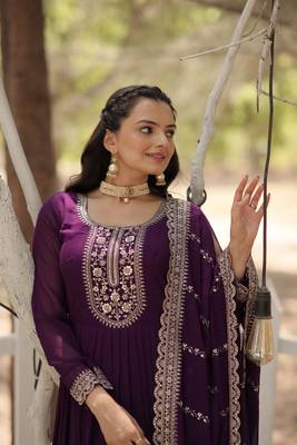 Purple Color Designer Trending Georgette Gown Dupatta Collection With Sequins Embroidered Work 6