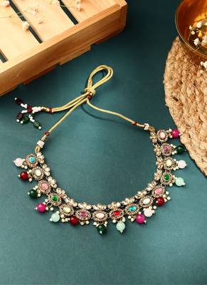 Multicolour Stone Studded Necklace Set 2