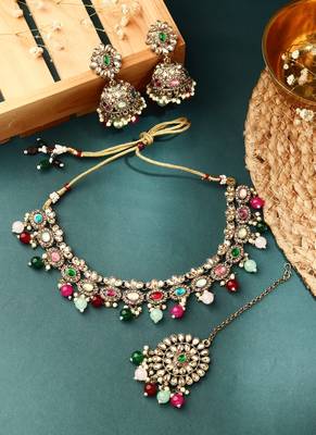 Multicolour Stone Studded Necklace Set 1