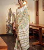 Green Cotton Printed Saree With Blouse