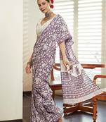 Purple Cotton Printed Saree With Blouse