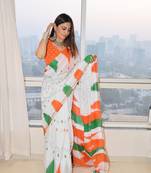 Beige Cotton Printed Saree With Blouse