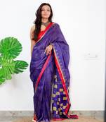 Purple Cotton Printed Saree With Blouse