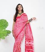 Pink Cotton Printed Saree With Blouse