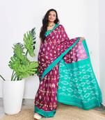 Purple Cotton Printed Saree With Blouse