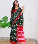 Green Cotton Printed Saree With Blouse