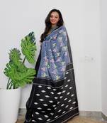Grey Cotton Printed Saree With Blouse