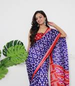 Purple Cotton Printed Saree With Blouse