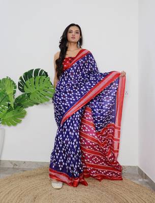 Purple Cotton Printed Saree With Blouse 2