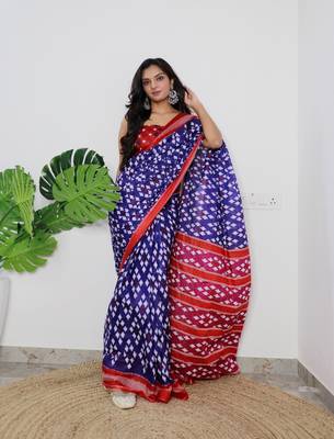 Purple Cotton Printed Saree With Blouse 3