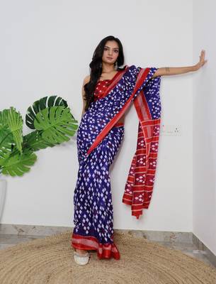 Purple Cotton Printed Saree With Blouse 4
