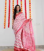 Pink Cotton Printed Saree With Blouse