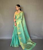 Green Kanjivaram Style of tissue silk zari weaving border Pallu saree with Blouse