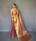 Dusty Kanjivaram Style of tissue silk zari weaving border Pallu saree with Blouse